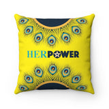 HerPower Afro Peacock Square Yellow Pillow