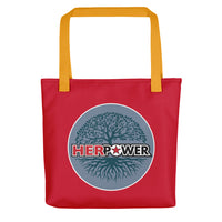 HerPower Tree of Life Grey on Red Tote Bag