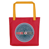 HerPower Tree of Life Grey on Red Tote Bag