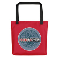 HerPower Tree of Life Grey on Red Tote Bag