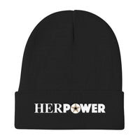 HerPower Embroidered Women Beanie White on Black